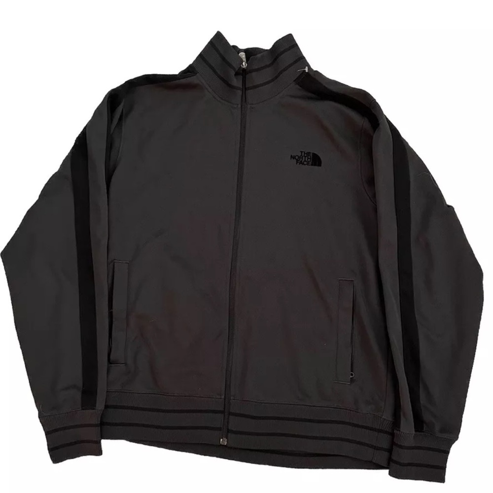 Mens Zip Up Size L The North Face Jacket Pin Stripe Black Gray Varsity Style
